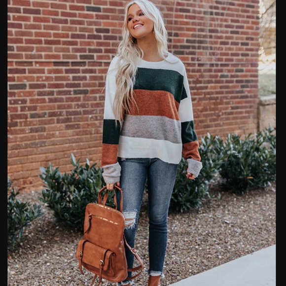 EUC Shop Impressions Size Small Colorblock Striped Sweater - Picture 2 of 3